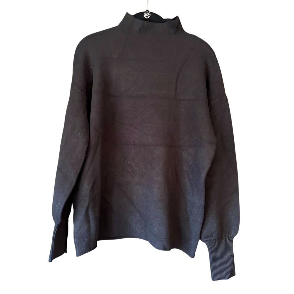 Classic Black Mock Turtleneck Sweater Long Sleeve Ribbed Cuffs‎ Cozy Knit Top A8